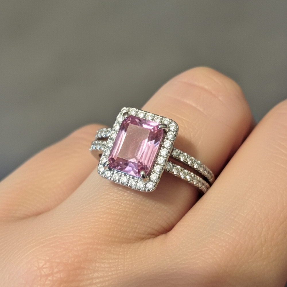NWT Natural Purple Quartz And White Topaz Double Ring Set